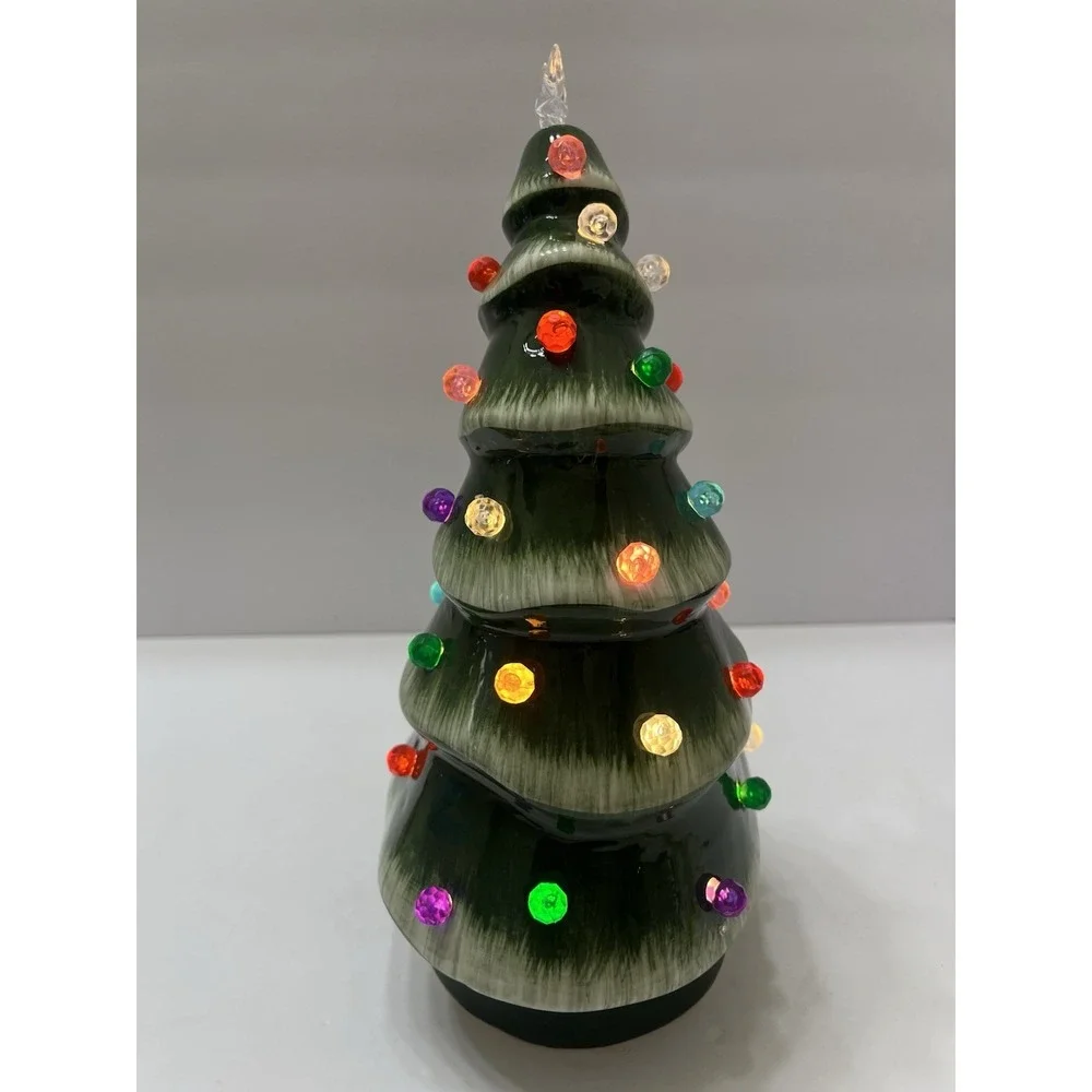 Christmas Whimsical Bent Christmas Tree Ceramic Light-Up Green 10